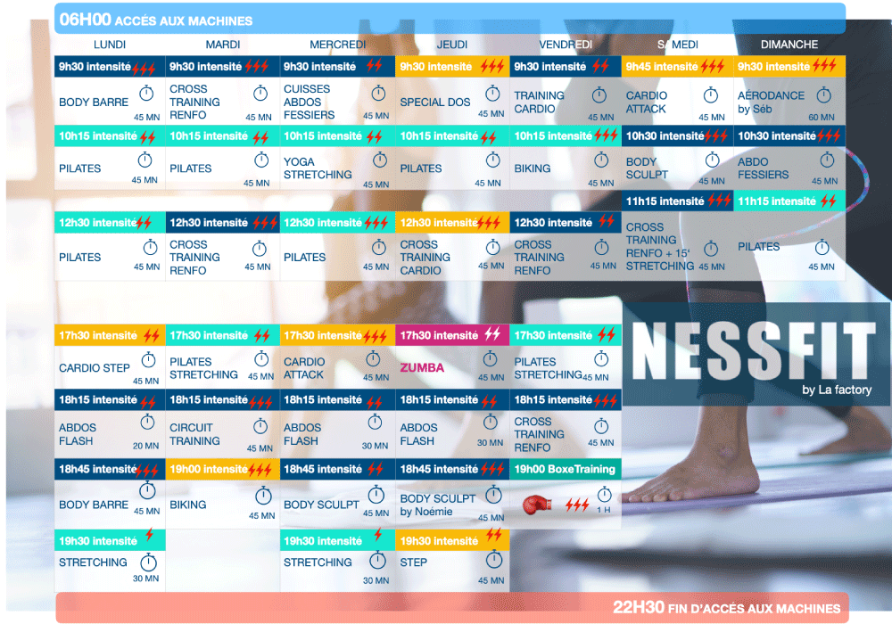 Planning des cours collectifs NessFit Armentieres