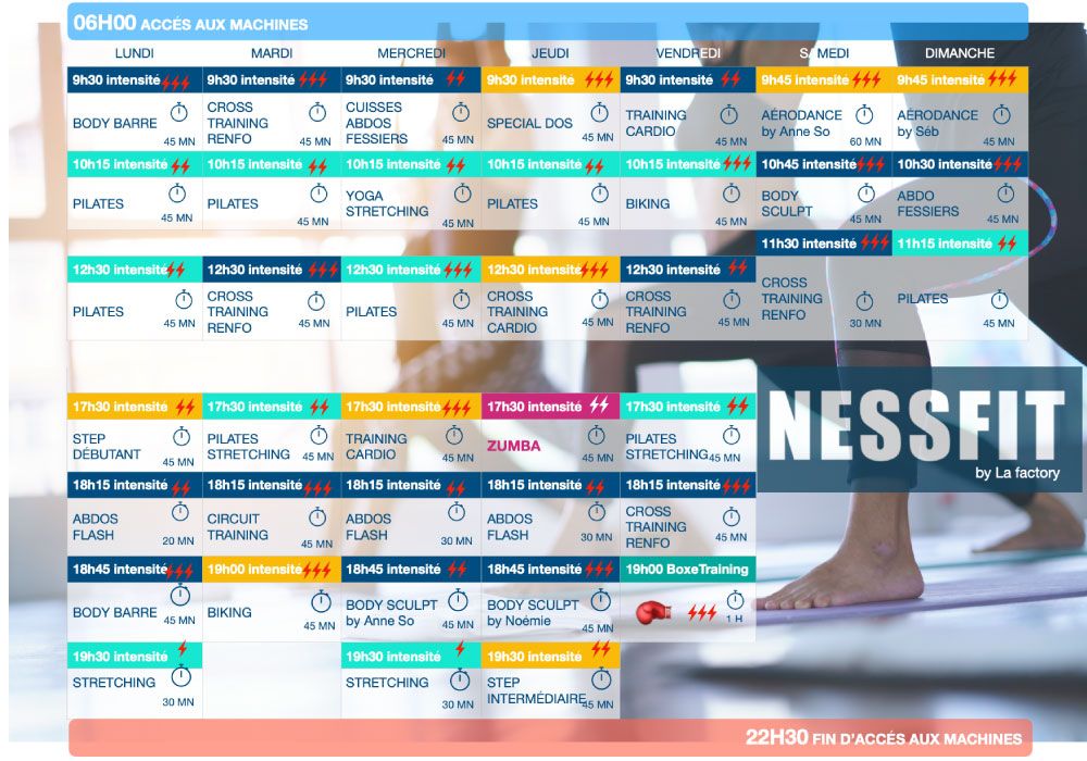 Planning des cours collectifs NessFit Armentieres